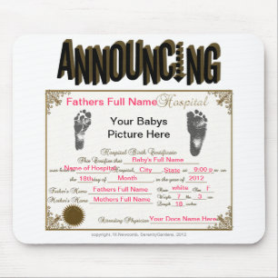 Announcing Birth Certificate_Mousepad Mouse Mat