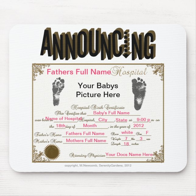 Announcing Birth Certificate_Mousepad Mouse Mat (Front)