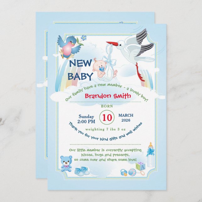 announsment for new baby,  it is a boy invitation (Front/Back)
