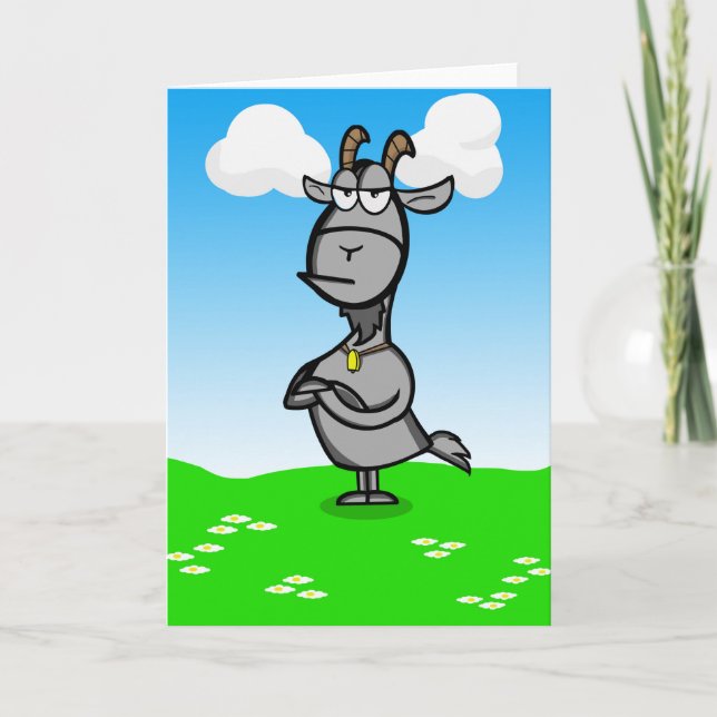 Annoyed cartoon goat holiday card (Front)