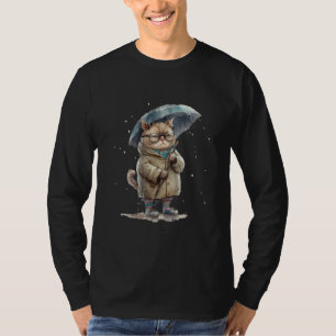 Annoyed cat sad cat with umbrella in the rain grap T-Shirt