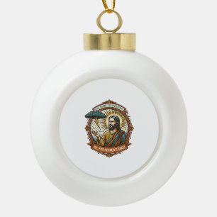 Annoyed Jesus Dark Rain Cloud Lightning Weather Hu Ceramic Ball Christmas Ornament
