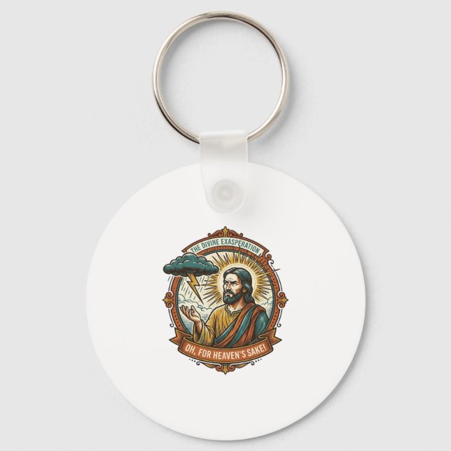 Annoyed Jesus Dark Rain Cloud Lightning Weather Hu Key Ring (Front)