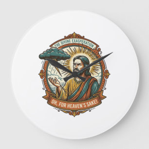Annoyed Jesus Dark Rain Cloud Lightning Weather Hu Large Clock