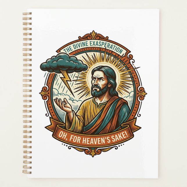 Annoyed Jesus Dark Rain Cloud Lightning Weather Hu Planner (Front)