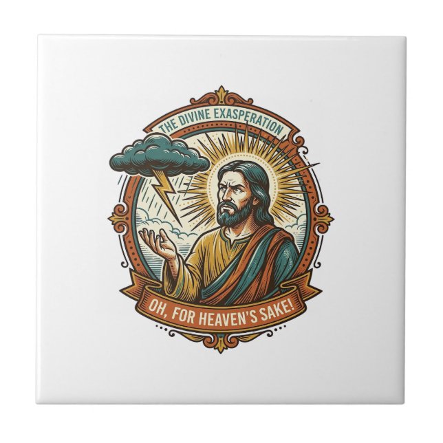 Annoyed Jesus Dark Rain Cloud Lightning Weather Hu Tile (Front)