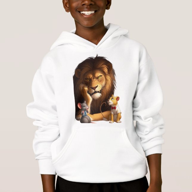 Annoyed Lion with Curious Cub and Tiny Mouse – Fun (Front)