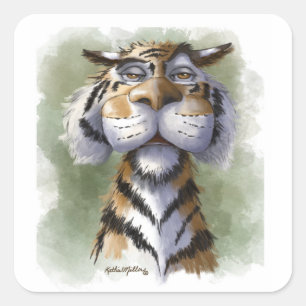 Annoyed Tiger Cartoon Square Sticker