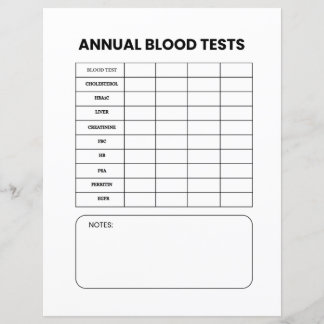 Annual Blood Test Tracker 