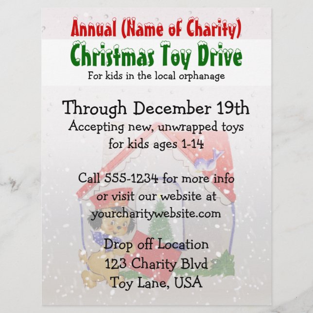 Annual Charity Christmas Toy Drive Puppy Cartoon Flyer (Front)