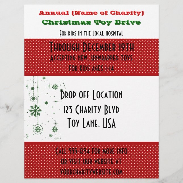 Annual Charity Christmas Toy Drive Snowflakes Flyer (Front)