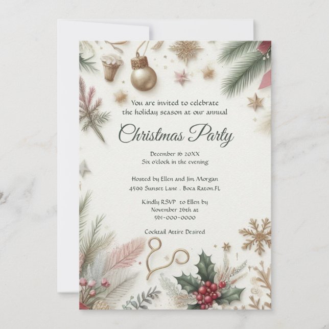 Annual Christmas Party Holiday Greenery  Invitation (Front)