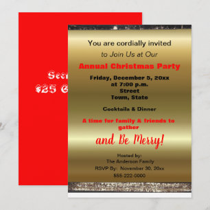 Annual Christmas Party Secret Santa Gold Red Announcement