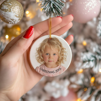 Annual Christmas Photo Black Text Ceramic Tree Decoration