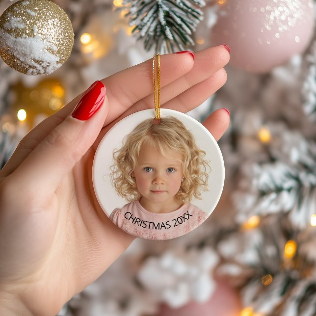Annual Christmas Photo Black Text Ceramic Tree Decoration (Annual Photo Christmas Ornament)