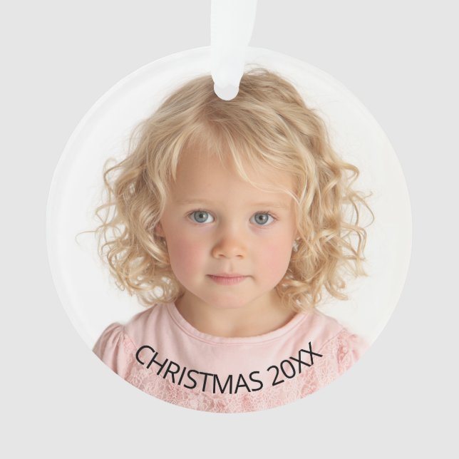 Annual Christmas Photo Black Text Ornament (Front)