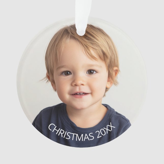 Annual Christmas Photo White Text Ornament (Front)
