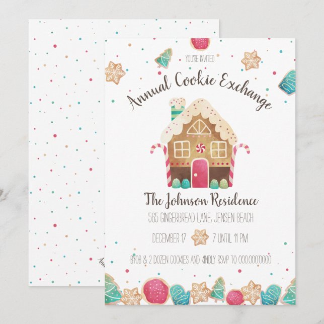 Annual Cookie Exchange Gingerbread House Holiday Invitation (Front/Back)