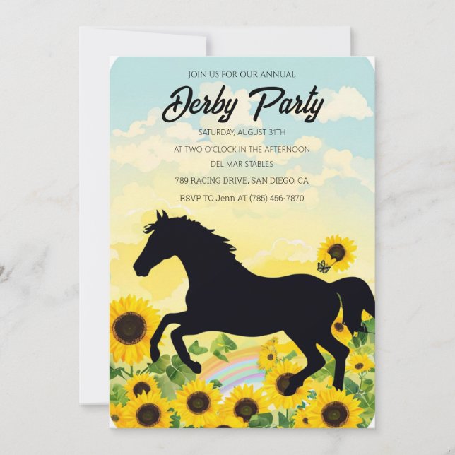 Annual Derby Party Invitation with Sunflowers and 
