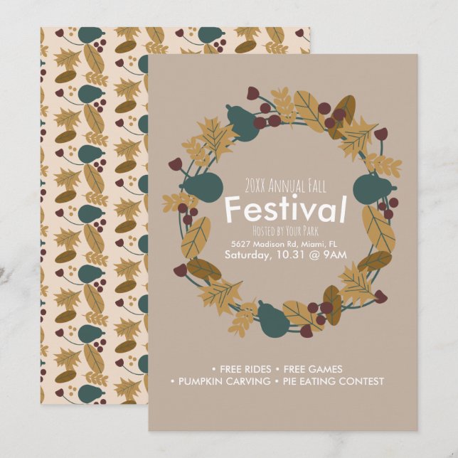 Annual Fall Festival Pumpkin Wreath Invitation (Front/Back)