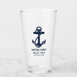 Annual Family Boat Trip Navy Blue Anchor Custom Glass