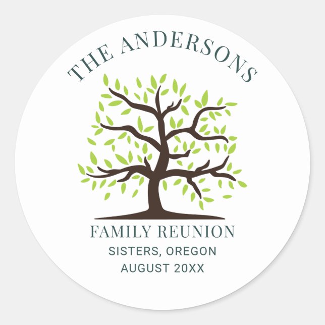 Annual Family Reunion Genealogy Tree Custom Classic Round Sticker (Front)