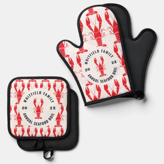 Annual Family Seafood Boil Crawfish Cookout Custom Oven Mitt & Pot Holder Set (Front/Back)