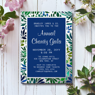 Annual Gala Blue Watercolor Floral Silver Foil