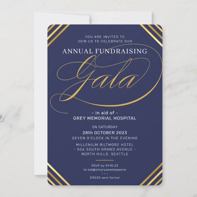 ANNUAL GALA modern elegant event navy white gold Invitation (Front)