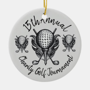 Annual Golf Tournament Ball Tee Clubs Pen and Ink Ceramic Tree Decoration