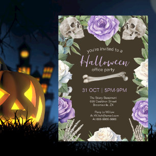 Annual Halloween Office Party Roses and skulls Invitation