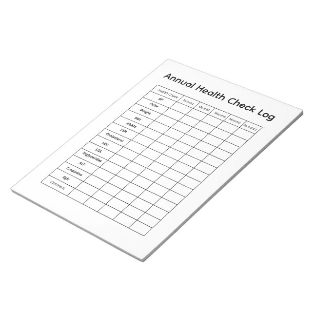 Annual Health Check Log Notepad (Angled)