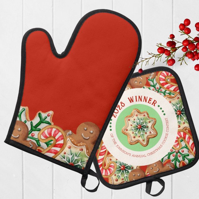 Annual Holiday Cookie Contest Winner Prize Oven Mitt & Pot Holder Set (Christmas Cookie Competition Prize Oven Set for the Winner. Great for Cookie & Baking Contests!)