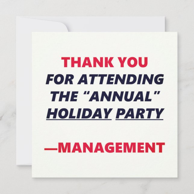 Annual Holiday Party Funny Thank You Office Humour (Front)