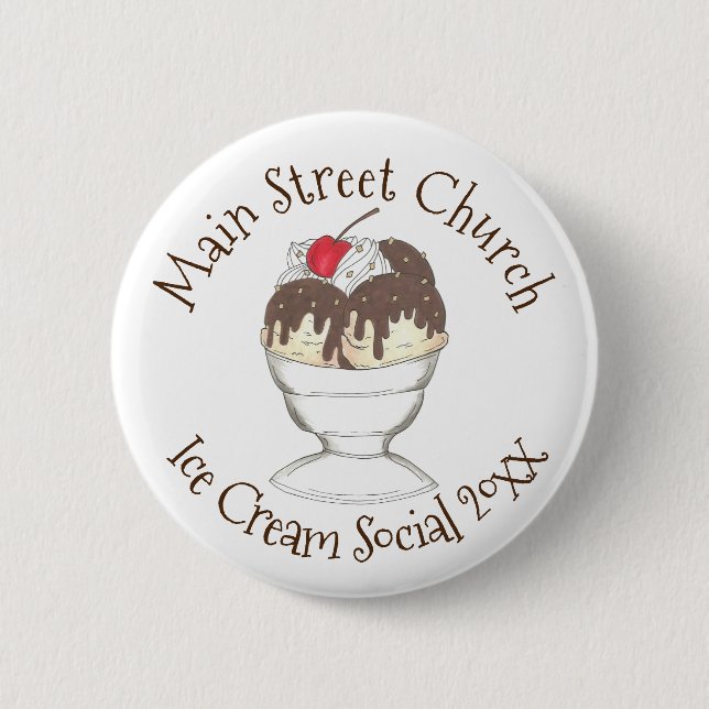 Annual Ice Cream Social Favour Hot Fudge Sundae 6 Cm Round Badge (Front)