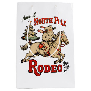 Annual North Pole Rodeo Dec 25th Cowboy Santa West Medium Gift Bag