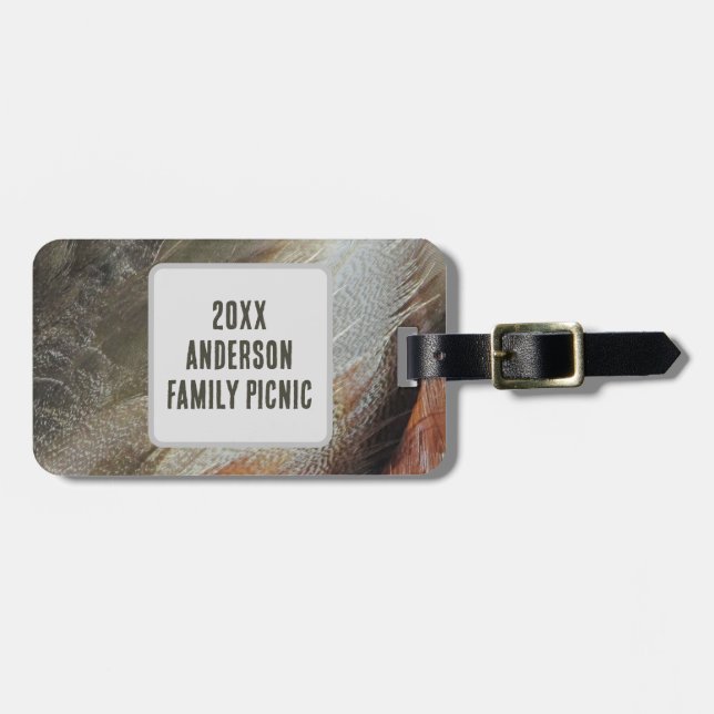 Annual Picnic Nature Feather Family Reunion Luggage Tag (Front Horizontal)