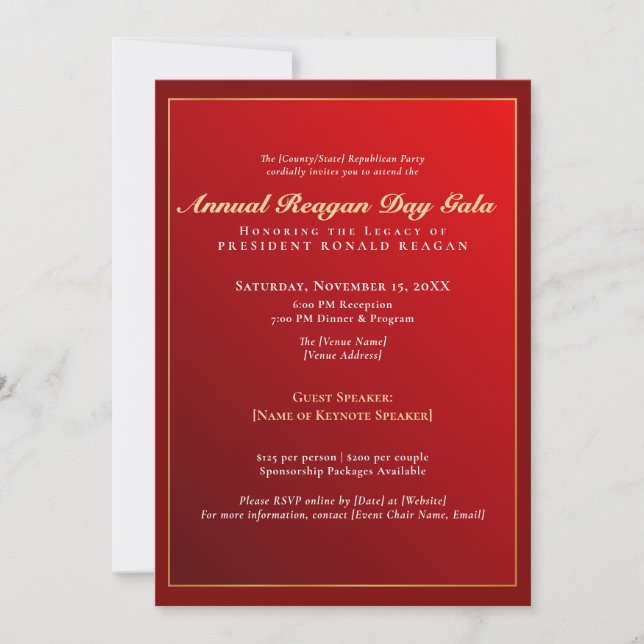 Annual Reagan Day Gala Republican Fundraiser Invitation (Front)