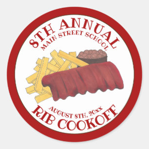 Annual Rib Cookoff BBQ Spare Ribs Barbecue Contest Classic Round Sticker
