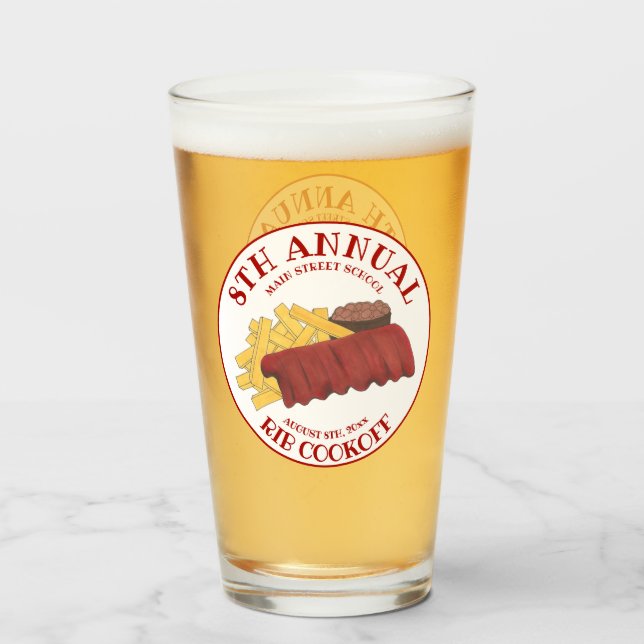 Annual Rib Cookoff BBQ Spare Ribs Barbecue Contest Glass (Back Filled)