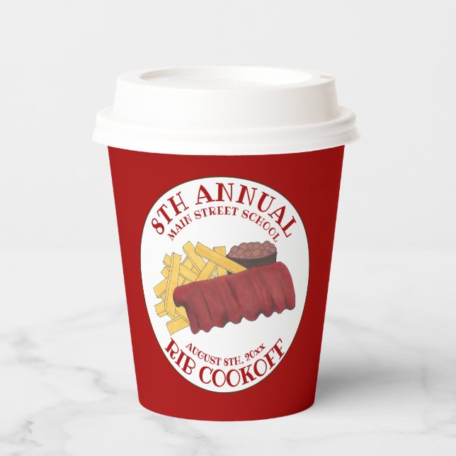 Annual Rib Cookoff BBQ Spare Ribs Barbecue Contest Paper Cups (Front)
