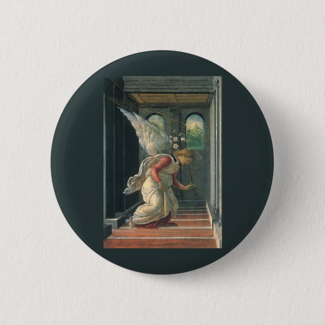 Annunciation (angel detail) by Sandro Botticelli 6 Cm Round Badge (Front)