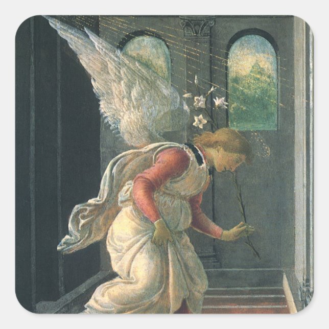 Annunciation (angel detail) by Sandro Botticelli Square Sticker (Front)