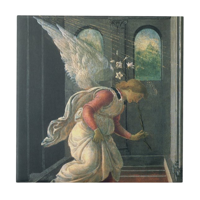 Annunciation (angel detail) by Sandro Botticelli Tile (Front)
