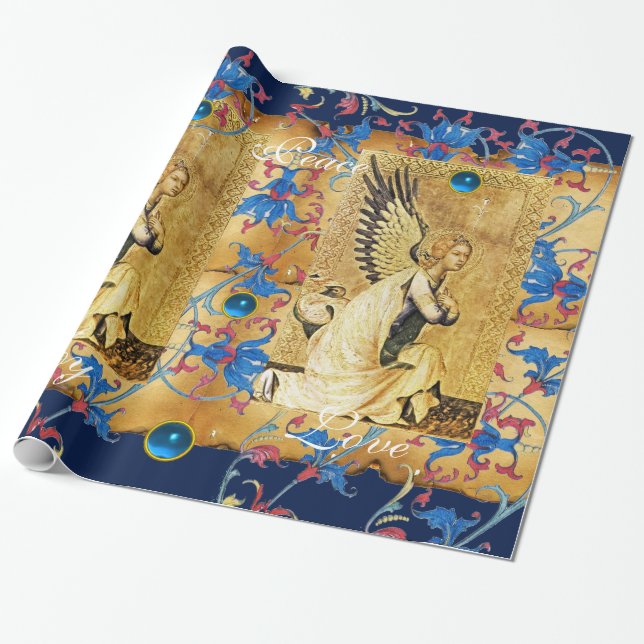 ANNUNCIATION ANGEL FLORAL CHRISTMAS PARCHMENT WRAPPING PAPER (Unrolled)