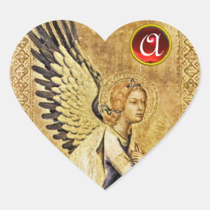 ANNUNCIATION ANGEL  Heart Red  Ruby Monogram Sticker