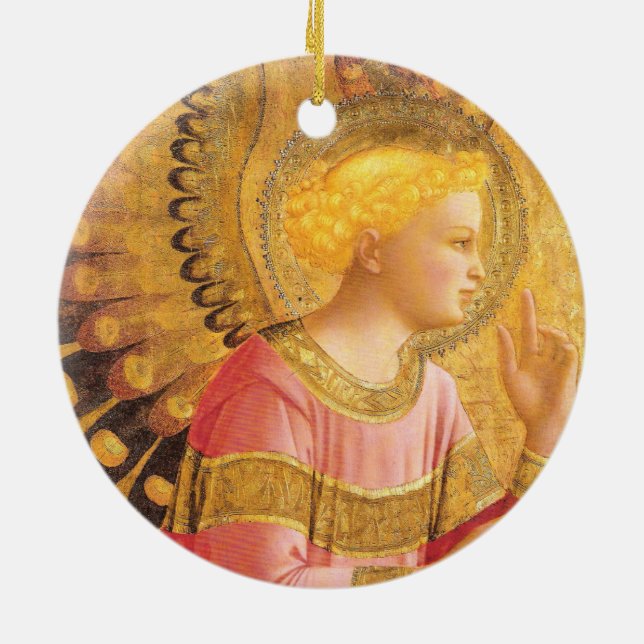 ANNUNCIATION ANGEL IN GOLD PINK Christmas Ceramic Tree Decoration (Back)