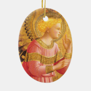 ANNUNCIATION ANGEL IN GOLD PINK Christmas Ceramic Tree Decoration