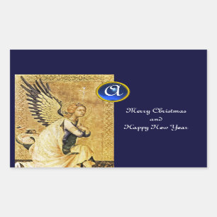 ANNUNCIATION ANGEL MONOGRAM, Blue Sapphire Rectangular Sticker