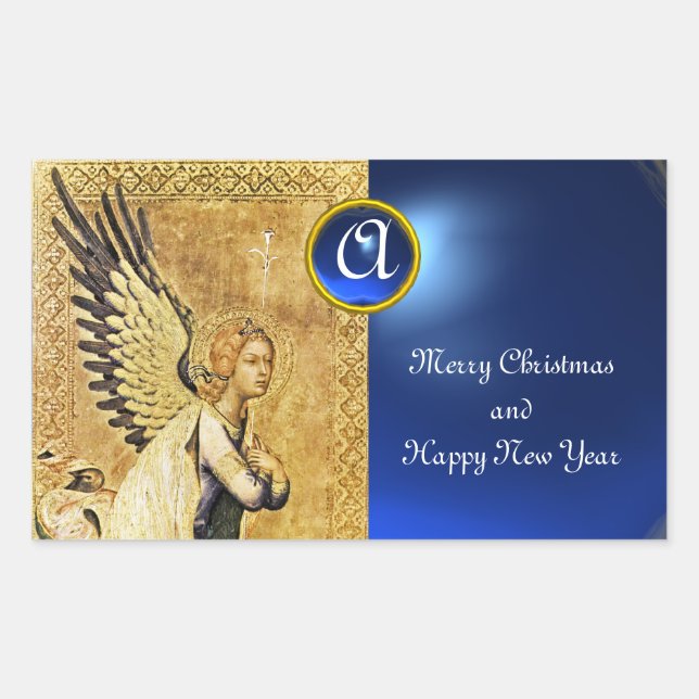 ANNUNCIATION ANGEL MONOGRAM, Blue Sapphire Rectangular Sticker (Front)